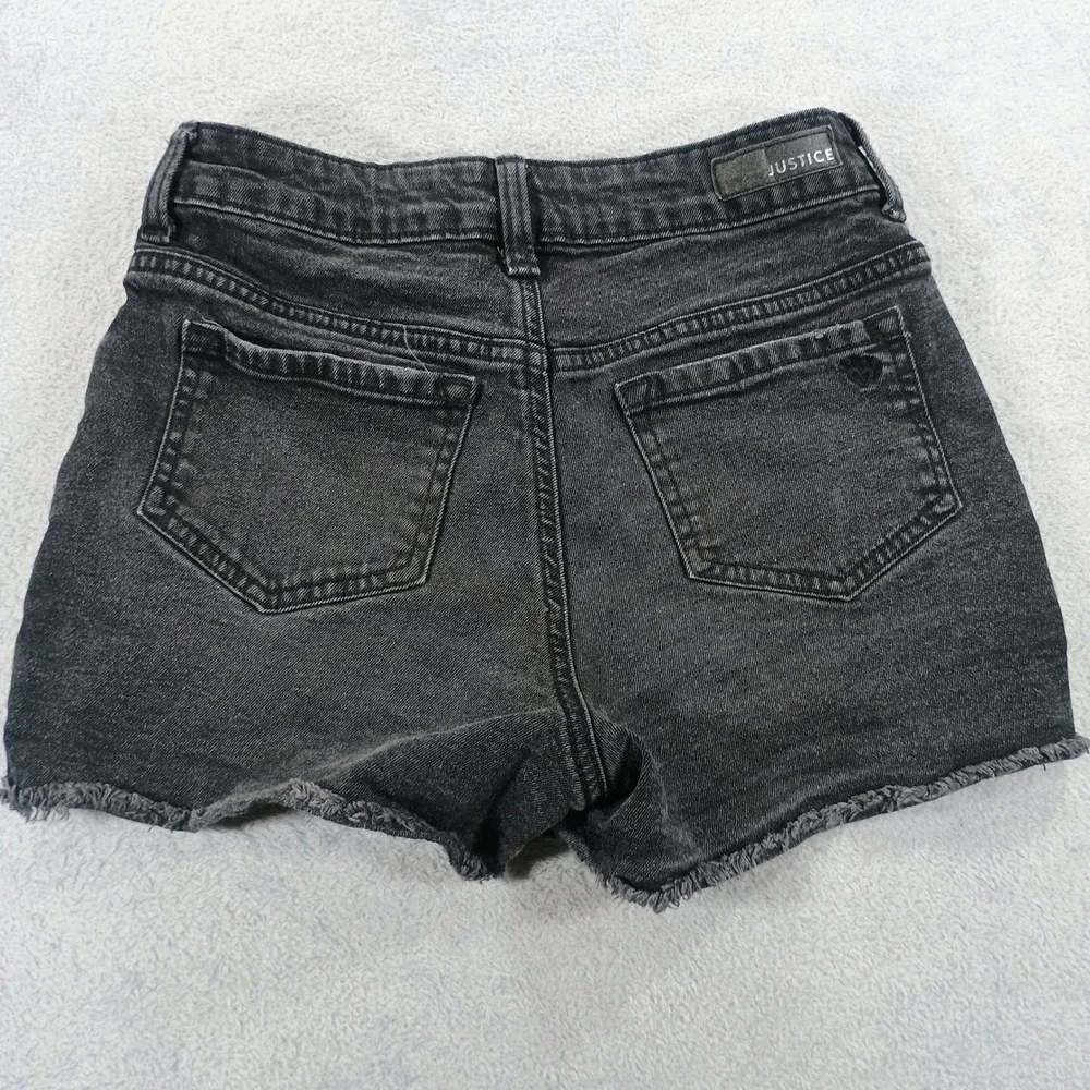Justice Girls Denim Shorts Black Size 12 Embroidered Peace Smiley Daisy